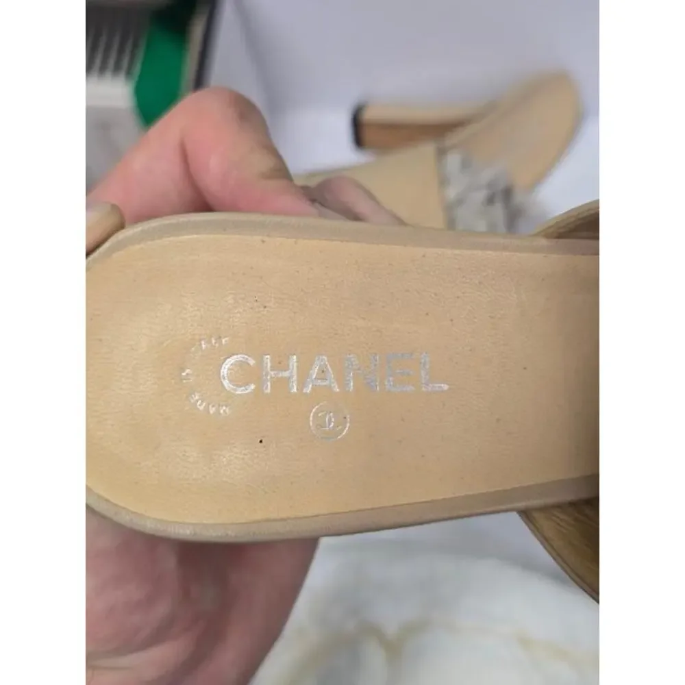 Chanel Beige & Black Leather Mules Size 40